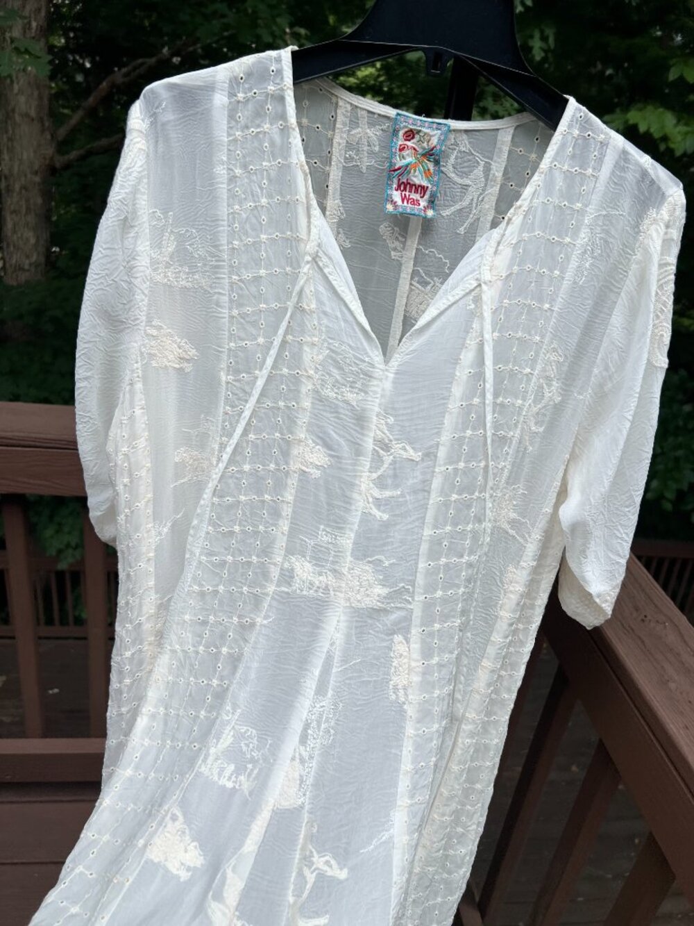NWOT Johnny Was Horse Embroidered Boho Knee Length Dress Cream Size S - Picture 3 of 12